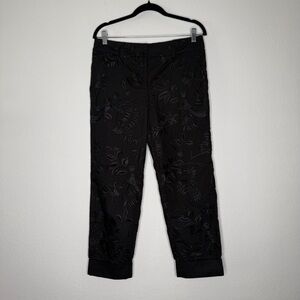 Sass & Bide Embroidered Cutout Pants Black Cotton Floral Pockets Cuffed Size 6